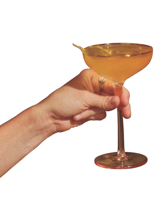 hand holding special cocktail glass
