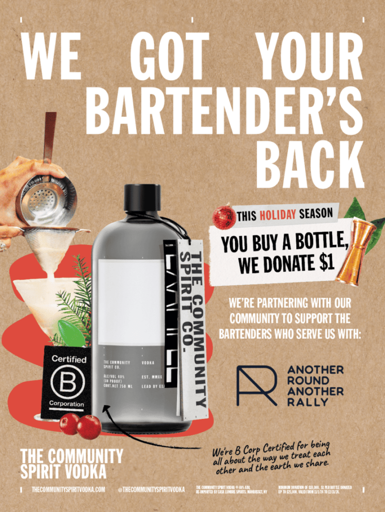 image of the community spirits bottle with the campaign you buy a bottle we donate $1